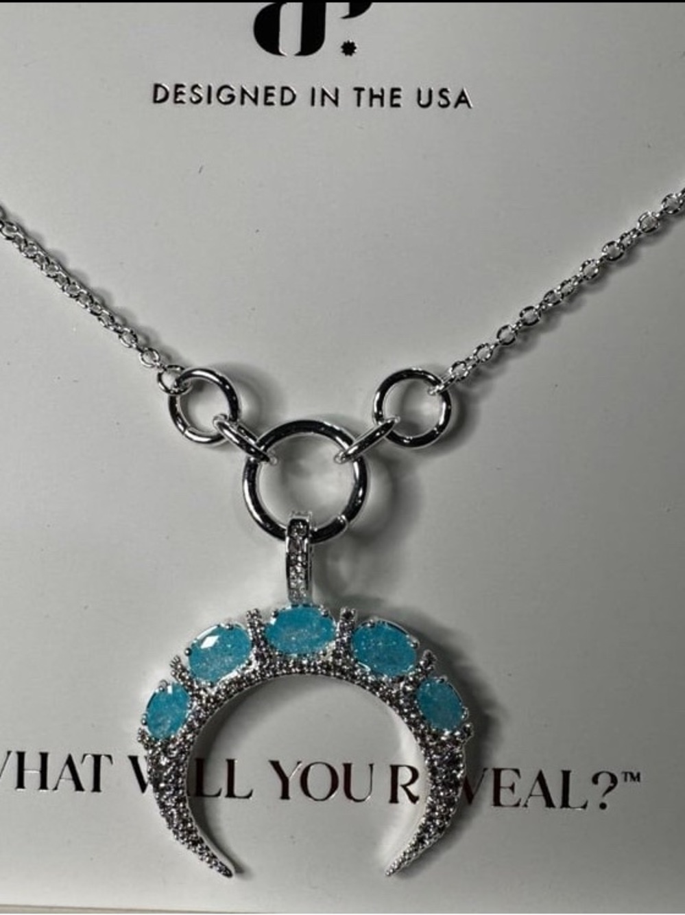 Silver Crescent Necklace with Turquoise Stones